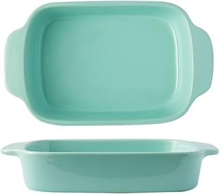 Baking and Serving Dish Home Ceramic Plate Double Ear Rectangular Baking Pan Microwave Oven Cake Baking Pan Ideal for Lasagne/Pie/Casserole(8 Inch)