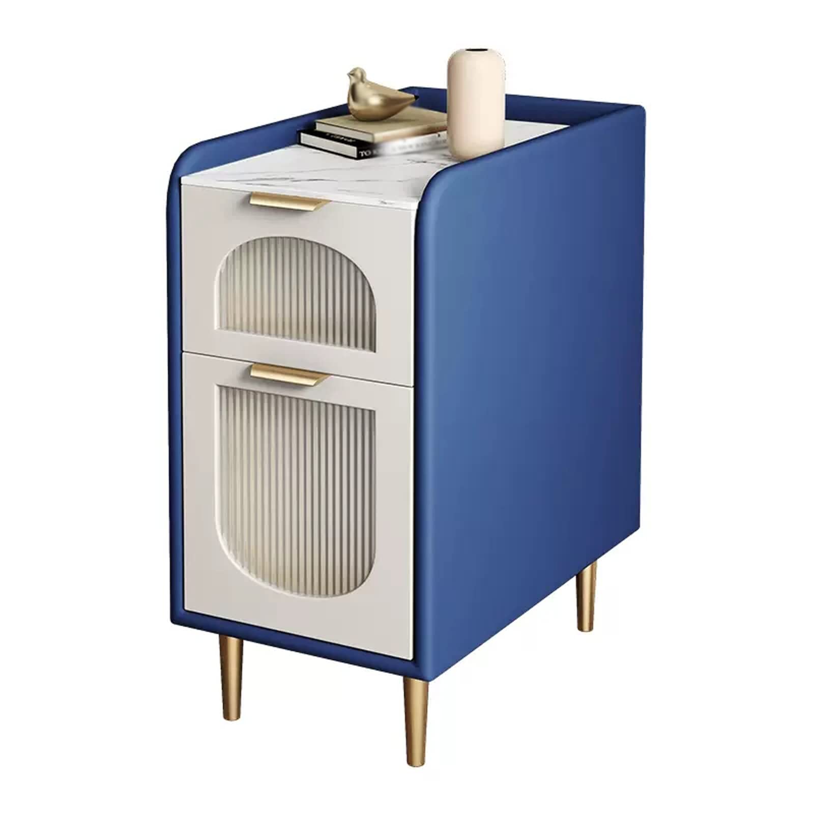 Table de chevet étroite gain de place moderne bleu 23.6H pour lit et canapé