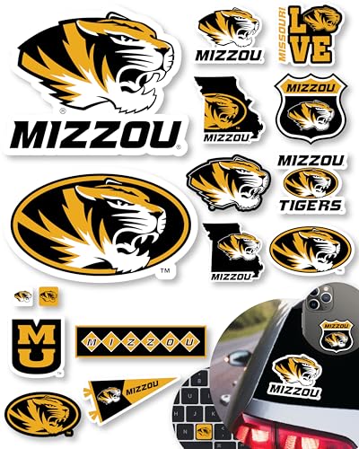 Image of Mizzou Tigers Sticker Variety Pack on Car Water Bottle Phone 14 Pc Gift Set