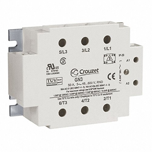 GN350ALZ, Solid State Relay, 3-Ph, Panel Mt, Load: 600VAC 50A, Control: 180-260VAC, Zero Cross