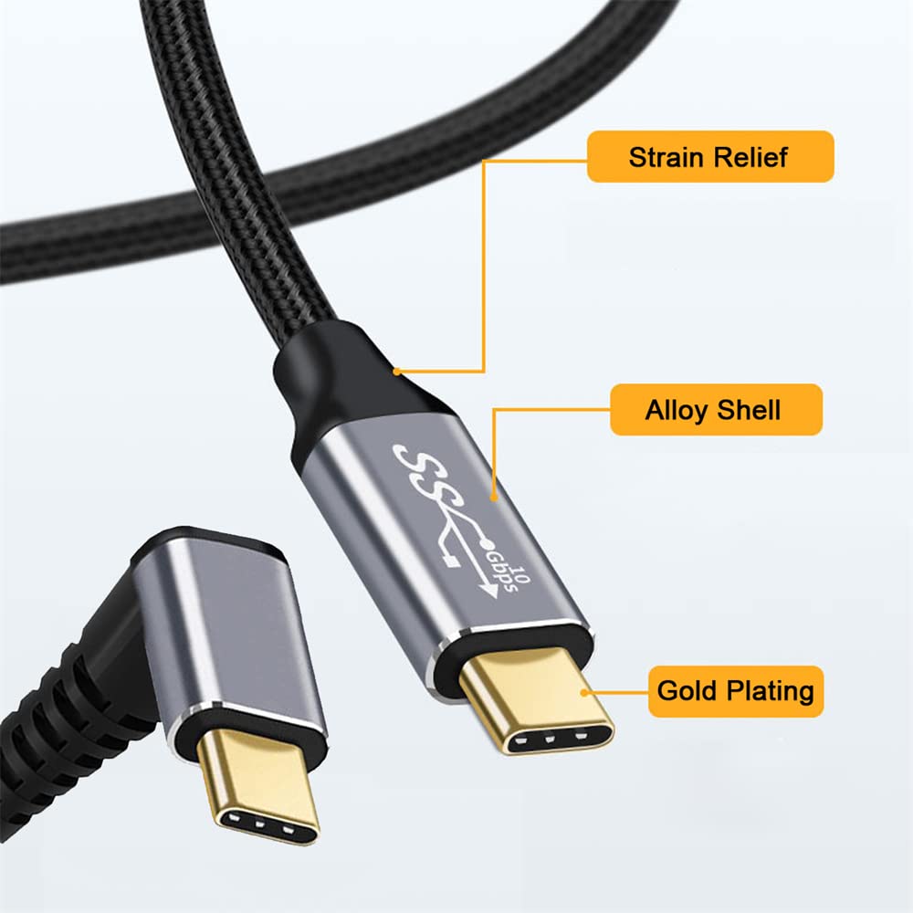 Cavo dati USB 3.1 10 Gbps 100 W con angolo di 90 gradi verso l'alto e verso il basso di tipo C da USB-C maschio a maschio, per telefono portatile, 200 cm (Confezione da 4)
