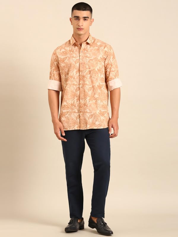 Image of Cavallo by Linen Club Men's Blended Linen Red Printed Contemporary Fit Full Sleeve Casual Shirt