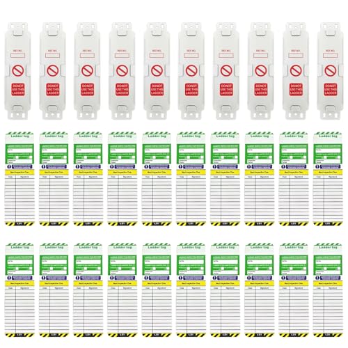 Ladder Tags Contains 30 Pieces 10 Holders and 20 Ladder Inspection Tag Inserts Waterproof Ladder Inspection Tags Inspection Record Kit Fits All Ladder Types Protect for Indoor & Outdoor (10)