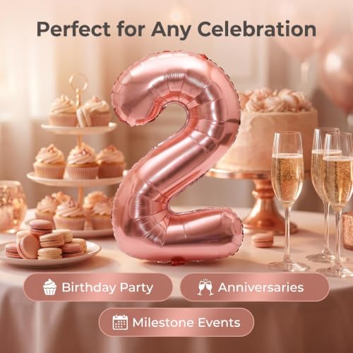 Image of YPSelected 32 Inch Large Foil Helium Number Balloon Birthday Wedding Party 0-9 (Rose Gold, 2)