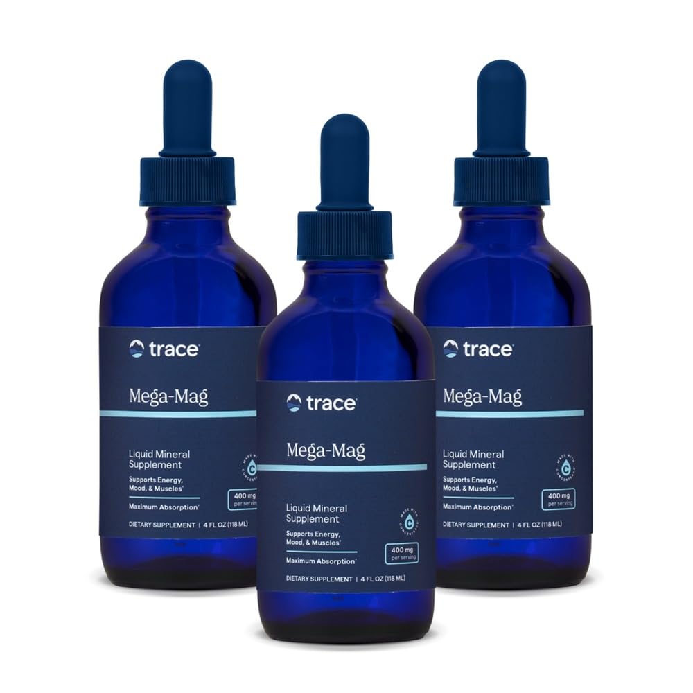 Trace Minerals Mega-Mag - Liquid Magnesium Supplement for Vitality & Energy Support - Muscle, Bone & Nerve Health - Natural Daily Drops - Non-GMO, Vegan & Gluten-Free - 4 fl oz (90 Servings, 3 Pack) 4 Fl Oz (Pack of 3)