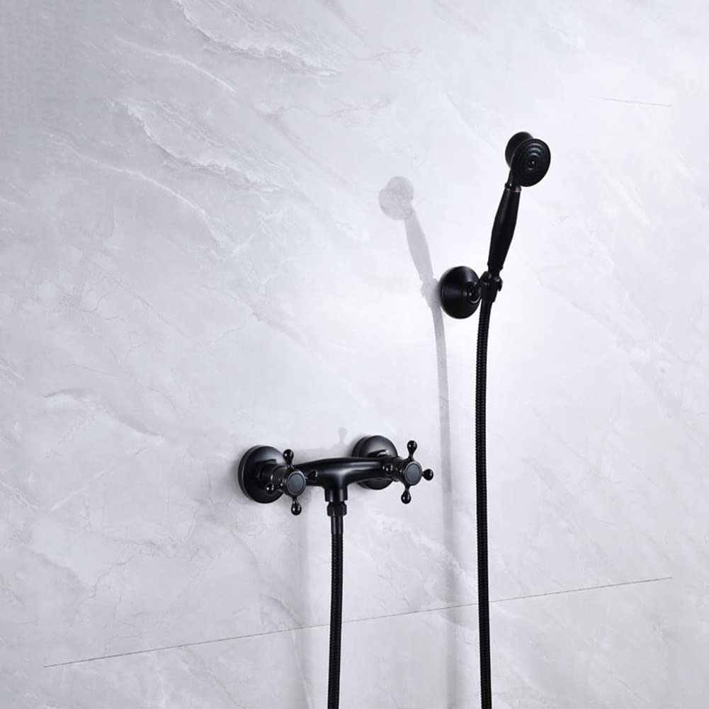 Rubinetto miscelatore per vasca da bagno a parete, elegante rubinetto nero a doppia maniglia per vasca da bagno con tubo doccia da 1,5 m, rubinetto moderno per vasca da bagno per docce eleganti