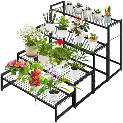 Meyoppm 4 Tier Metal Plant Stand Indoor Outdoor, Ladder Flower Pot Holder Plant Stands, Stackable Heavy Duty Tall Plant Shelf Flower Pot Holder for Garden, Display Rack by Meyoppm - Image 2