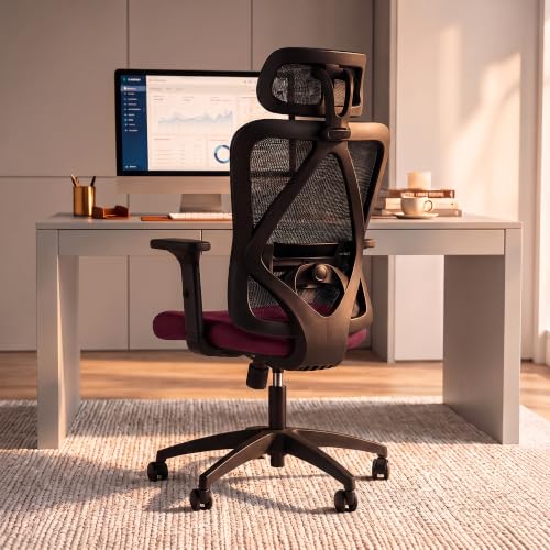 Image of DROGO Ergonaut Ergonomic Office Chair for Work from Home | Computer Chair with 2D Headrest, Armrests & Adjustable Lumbar Support | Breathable Mesh with 120 Recline, 1-Year Warranty (Black & Red)
