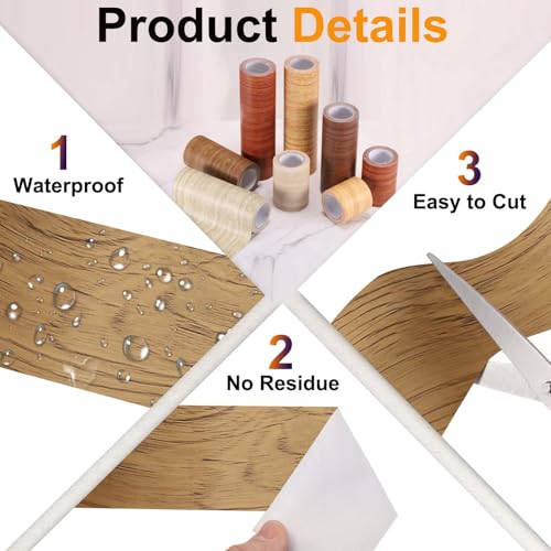Image of PATIKIL Wood Grain Tape 2 inch x 32 ft, Self-Adhesive Wood Texture Repair Tape Realistic Wooden Effect Patch for Furniture Cabinets Floor Walls, Yellow Teak
