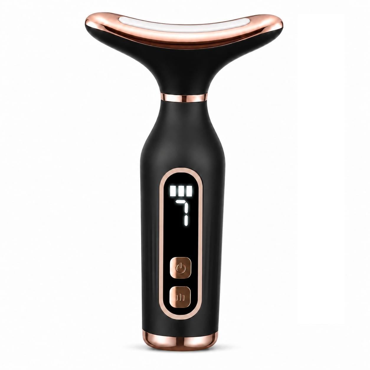 Massaggiatore viso nero ricaricabile, dispositivo di lifting facciale 7 in 1 con calore a 45 °C e terapia della luce LED, strumento elettrico per rassodare la pelle del collo, mascella del collo