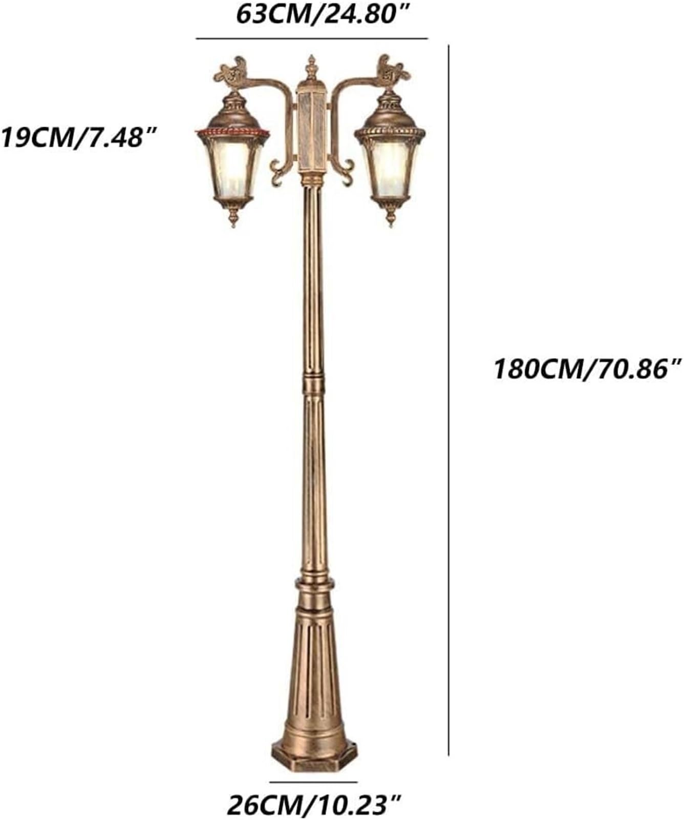 Lampadaire Solaire D'Extérieur, 210 Cm (82,67 Pouces), Borne Lumineuse De Jardin en Aluminium avec Lanterne en Verre Et 2 Têtes.,Bronze-180CM(70.86in)