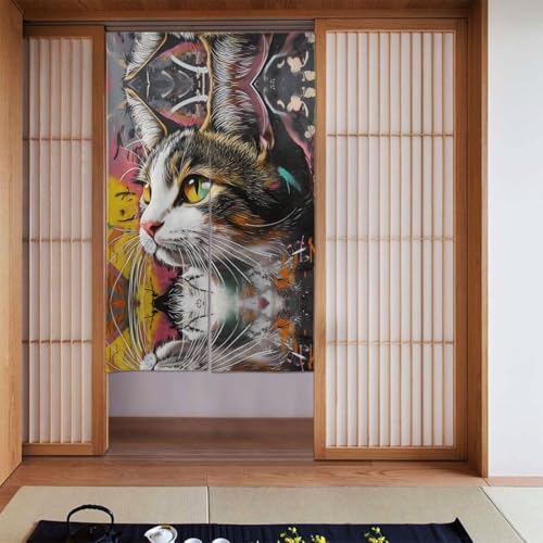WZYWHJ Tende con motivo gatto graffiti veri, divisori versatili per casa, ufficio, cucina, bagno, tenda elegante e funzionale, 86,4 x 142,2 cm