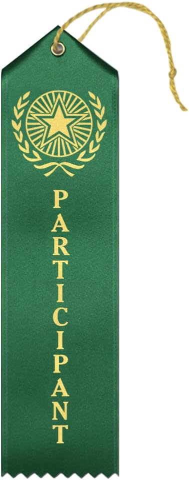 RibbonsNow Participant Award Ribbons - 25 Green Ribbons with Card & String