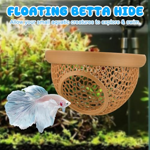 Image of Floating Betta Hide & Shrimp Cave - 3D Printed Aquarium Hammock, Feeder & Rest Spot - Floating Betta Log & Cave Decor for Nano Tanks, Corydoras, Shrimp & Small Fish - Safe PLA, Patent Pending