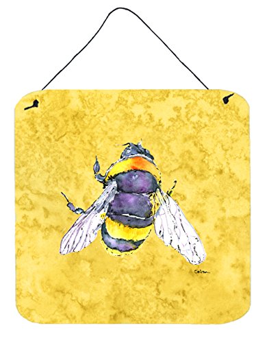 Caroline's Treasures 8852DS66 Bee on Yellow Wall or Door Hanging Prints Aluminum Metal Sign Kitchen Wall Bar Bathroom Plaque Home Decor, 6x6, Multicolor