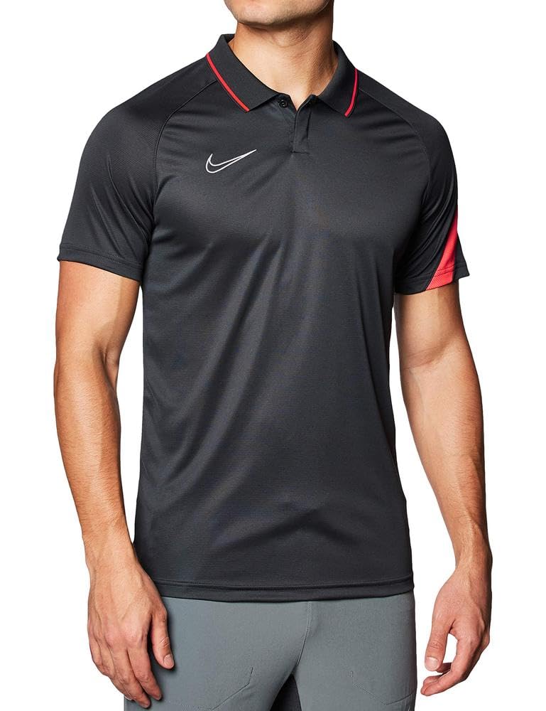 NIKE Men's Academy Pro Polo, Anthracite/Bright Crimson/(White), M UK