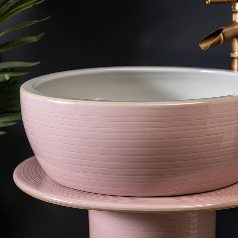 Bathroom Countertop Vessel Sink Household Pedestal Sink Wash Basin Ceramic Floor-standing Bathroom Pedestal Sink Vanity