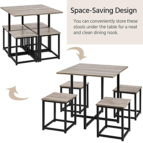Yaheetech 5-Piece Dining Table Set - Industrial Kitchen & Chairs Sets For 4 Compact With Stools Space-Saving Design Apartment, Small Space, Breakfast Nook, Gray #TOP2