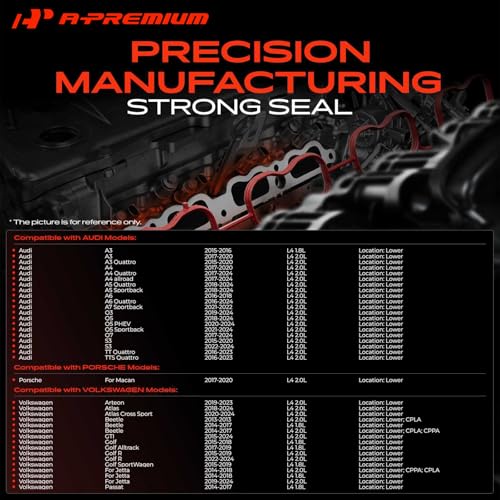 A-Premium Lower Engine Intake Manifold Gasket Set Compatible with Volkswagen Jetta, Passat, Golf, Beetle, Atlas, GTI, Arteon & Audi A4, Q5, Q7, A6, A3, Q3, A4 allroad, A5 A7 Sportback & Porsche Macan by A-premium - Image 2