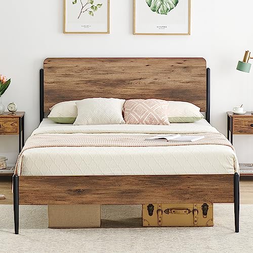 Idealhouse Queen Size Bed Frame With Wooden Headboard, Platform Bed Frame With Safe Rounded Corners, Strong Metal Slats Support, Mattress Foundation, Noise-Free, No Box Spring Needed, Walnut #TOP14