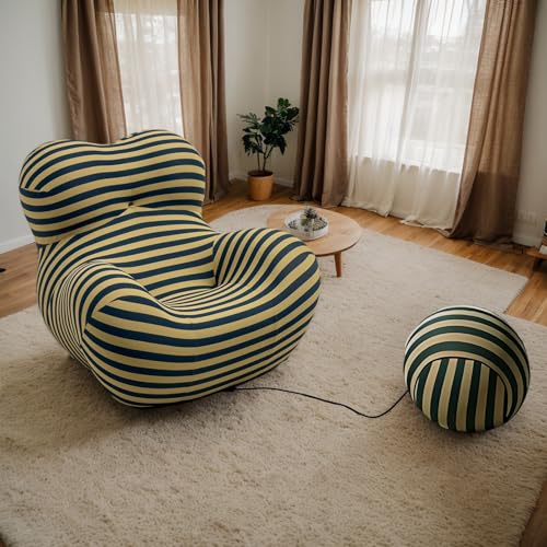 Sillón plegable redondo con tela lino azul y amarillo