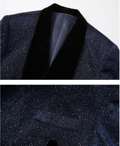 Men's Shiny Silk Suit Blazer Velvet Collar Shawl Lapel Double Breasted Buttons Tuxedos Coat Prom Wedding2