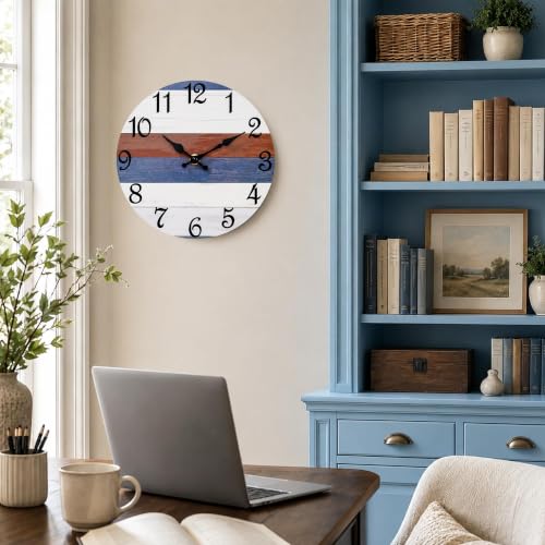 Image of CHYLIN Red Blue Wall Clocks Battery Operated 8 Inch | Easy To Read Vintage Clock Decorative for Kitchen Bedroom Office Bathroom
