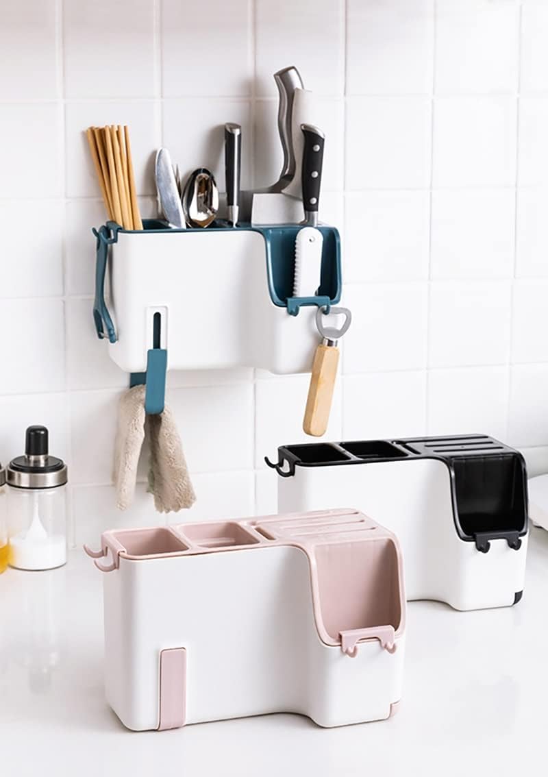 Wall Mounted Cutlery Drainer Rack Kitchen Spoon Fork Chopstick Storage Holder Tableware Organizer Gadget(Blue)