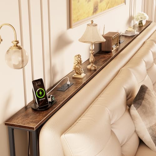Image of Huuger 126 Inch Sofa Table with Power Outlets, Skinny Behind Couch Table
