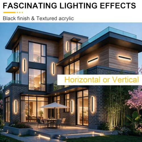 Image of Aipsun 2 Packs Outdoor Wall Sconce, 3000K 4000K 6000K,23.6in Modern Black Exterior Light 23.6in, Long LED Linear Wall Light Outside Lighting for Entrance, Hallway, Garage, Porch(3CCT)