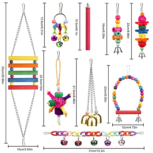 Image of Bird Toys for Conures with Colorful Ladder Hammock Bird Cage Accerious Bird Perch Stand Chewing Toys Hanging Bell for Parrot Parakeet Cockatiel Lovebirds