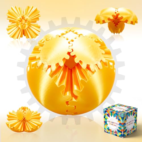Gear Ball-3D Printed Gear Sphere,3D Printed Spin Ball Cube Fidget Toy,The Steampunk Whirling Wonder Fidget Ball Toy (Gold)