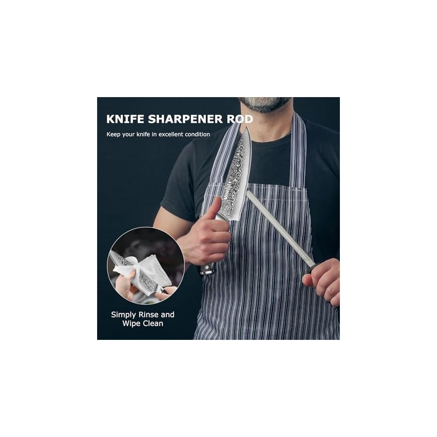 MOSFiATA-Damascus-Chef-Knife-Set-5PCS-Professional-Sharp-High-Carbon-VG10-Stainless-Steel-Chefs-Knives-Santoku-Knife-Bread-Knife-Utility-Knife-Fruit-Knife-with-Finger-Guard-Knife-Sharpener-Rod-Gift MOSFiATA Damascus Chef Knife Set 5PCS-Professional Sharp High Carbon VG10 Stainless Steel Chef's Knives Santoku Knife Bread Knife Utility Knife Fruit Knife with Finger Guard, Knife Sharpener Rod Gift