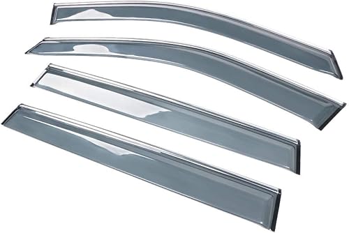 IKON MOTORSPORTS, La visera adhesiva para ventana viene con ribete cromado compatible con Toyota RAV4 2019-2025, 4 unidades de policarbonato ahumado