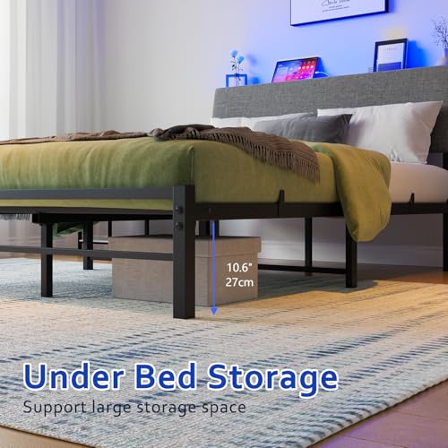 Bett120x200 mit Lattenrost aus Metall,Jugendbett 120x200 mit Kopfteil und Stauraum,Bettgestell 120x200 cm mit LED Beleuchtung,Gästebett,Doppelbett KeinBoxspringbett Erforderlich,Schwarzes – Bild 8