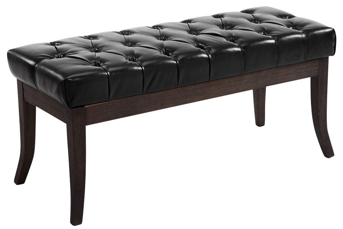 CLP Panca Chesterfield Ramses In Similpelle I Panchina Ingresso Imbottita Capitonné I Panchina Fondo Letto Telaio Legno Scuro, Colore:nero, Dimensione:100 cm