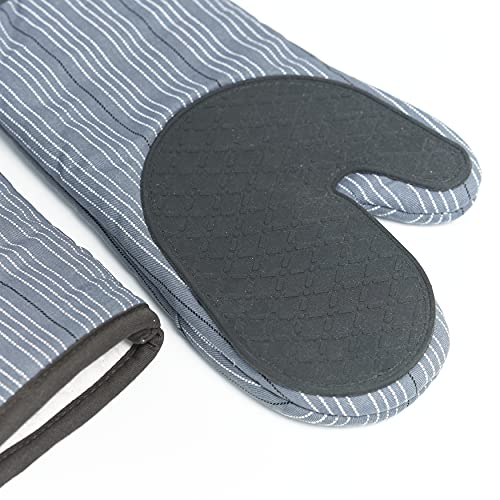 Nautica Home Kitchen Oven Mitts With Silicone Palm, Heat Resistant Up To 500 Degrees F, Cotton Potholders For Cooking, Set Of 2, Grey Stripes #TOP4