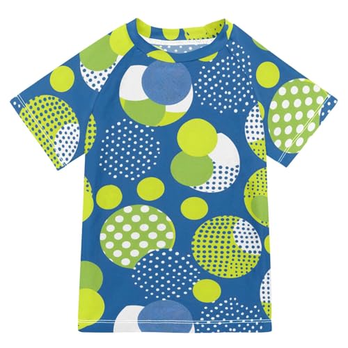 ALAZA Kids Rash Guard Boys Toddler Swim Shirts Short Sleeve Yellow Blue Geometric UPF 50+ 3T