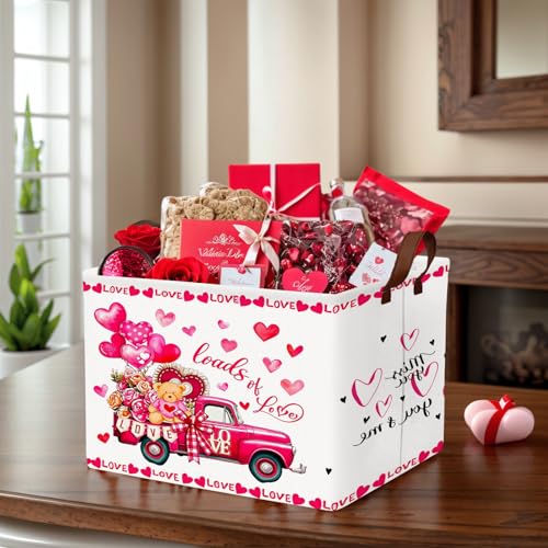 Image of Cute Large Valentine's Day Gift Basket Empty Heart Decor Storage Bin for Kid Baby Room Decor (Rose Red Truck Bear)