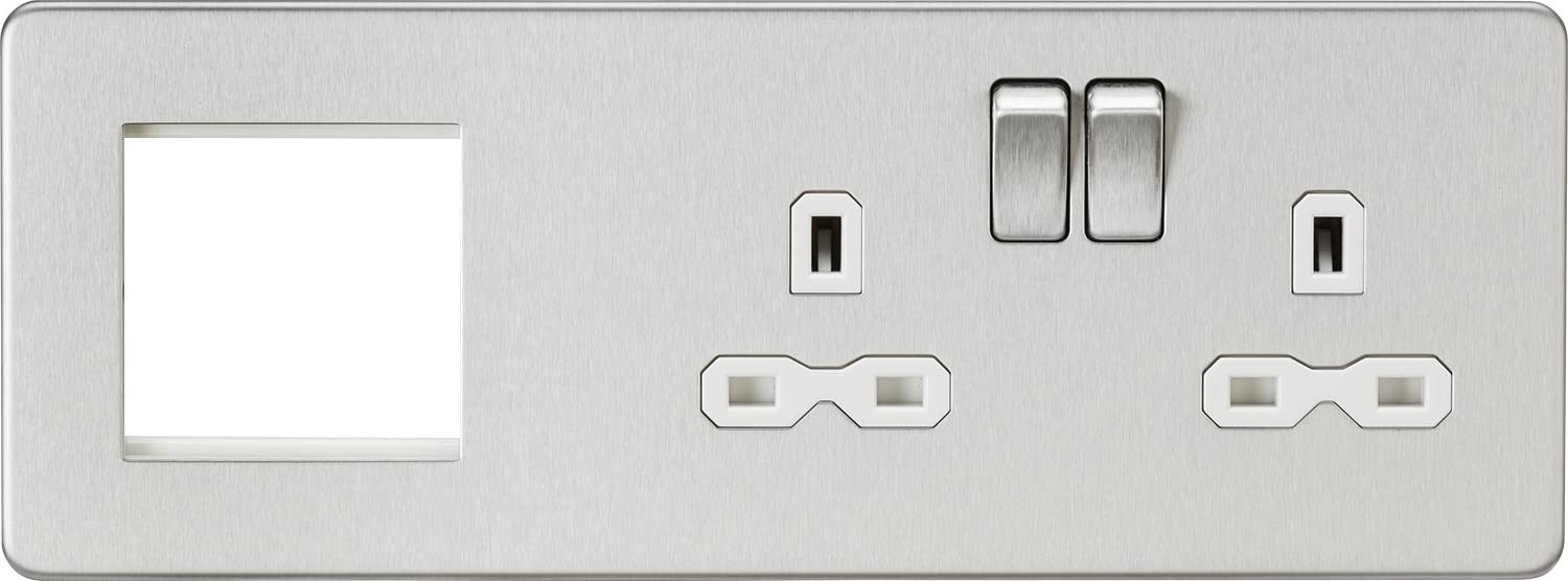 Knightsbridge Brushed Chrome Screwless 13A 2G Dp Socket + 2G Modular Combination Plate