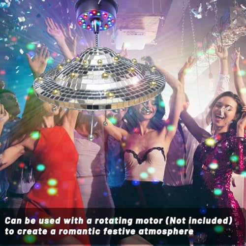 Image of Disco Ball with Elastic Rope UFO Spaceship Mirror Reflective Decorations UFO Space Art Crafts Creative Disco Mirror Ball Handmade Gifts Funny Christmas Decorations(9 * 5INCH)