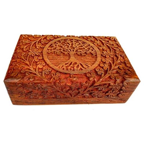 Ajuny Indian Wooden Handcarved Jewelry Storage Box Cover