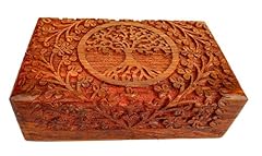 Ajuny Scatola Portagioie In Legno Intagliata A Mano Albero Della Vita Vintage Decorativa Scatola Organizer Per Archiviazione Multiuso Ricordo Viaggio Baule Del Tesoro Porta Orologio Regalo 8x5 Pollici