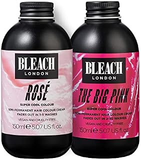 BLEACH LONDON Rose and The Big Pink Semi-Permanent Hair Colour Creams - Pastel Pink, Vegan, Cruelty Free, Temporary Dye 150 ml