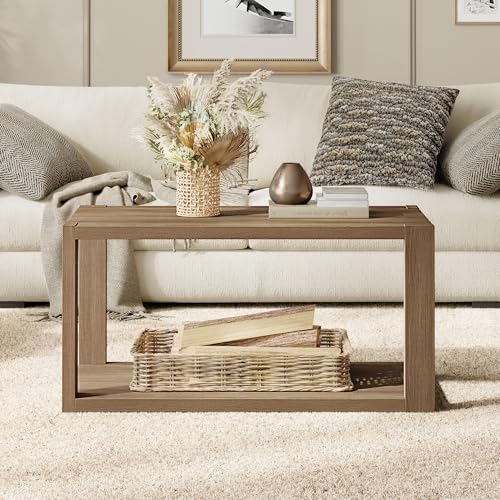 Boho Farmhouse Coffee Table with Storage Shelf