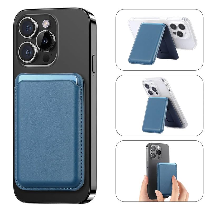 Magnetic Wallet with Video Stand, Compatible with MagSafe Wallet for iPhone Wallet with Kickstand, Card Holder for iPhone 16/15/14/13/12 Series (Blue)