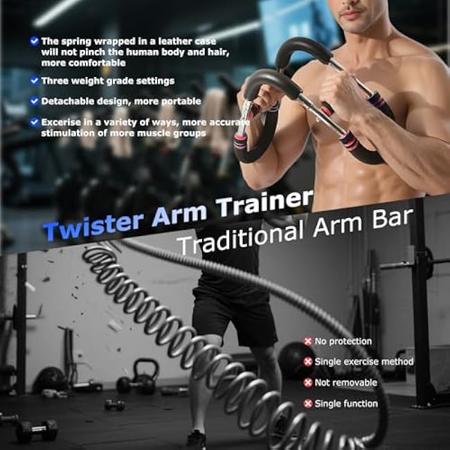 Twister Arm Trainer, 60-100lb Adjustable Chest Workout Equipment, Portable Power Twister Bar, Detachable Design, Arm Trainer for Men, Chest Trainer for Men, Shoulder Muscle Training, Fitness Anywhere