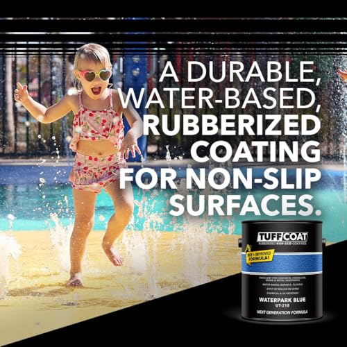 Image of Tuff Coat Medium Texture Rubberized Non-Skid Deck Coating - Textured Non-Slip Safety Surface for Pool Decks, Docks, Boat Ramps, Patios, Walkways & High-Traffic Areas (UT-218 Waterpark Blue-5-gallon)
