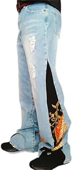Amazon | リメイクデニムパンツ フレア デニム × 着物 花柄 和柄