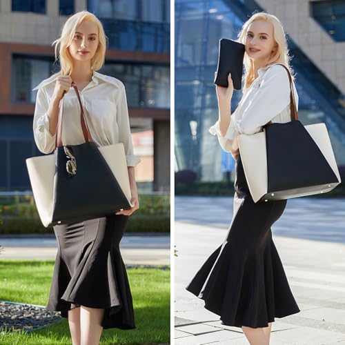 Image of LOVEVOOK Laptop Tote for Women - 15.6 Inch Faux Leather Laptop Bag with Clutch, Large Capacity Office Purse Computer